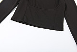 Fashion Hollow Hot Girl High Neck Long Sleeve Top Sexy Slim Fit Trousers Set  DLS-80437