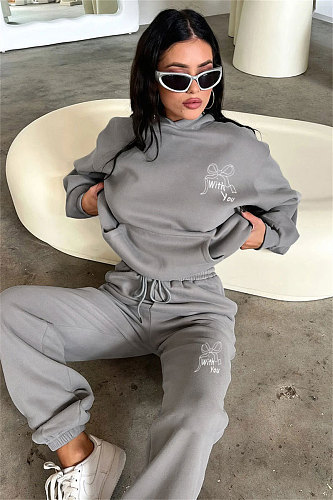 New Autumn Winter Long-sleeved Hooded Fleece Sweatshirt Women Fashion Casual Pants Set SSN-211511