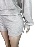 Long Sleeved Round Neck Hoodie Pocket Rubber Band Drawstring Shorts Two-piece Set CH-25101