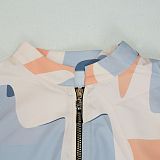 Elegant Commuter Stand-up Collar Printed Drawstring Waist Long-sleeved Two-piece Suit WNY-3716