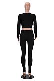 Autumn and Winter V-neck Sports Fitness Cardigan Belly bButton Top Tights Set HZXY-0843
