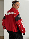 Fashionable Motorcycle Style Letter Design Zipper Long-sleeved Jacket With Contrasting Colors