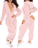 One Piece Home Open Hip Women Long Sleeves Hat Cute Fur Jumpsuit XINH-80223