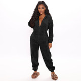 Autumn Winter Long-sleeved Hooded Casual Jumpsuits Plush Homewear Pajamas Cute XINH-88021