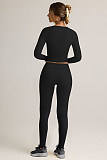 Autumn and Winter V-neck Sports Fitness Cardigan Belly bButton Top Tights Set HZXY-0843