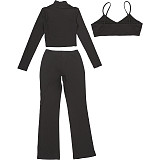 Fashion Hollow Hot Girl High Neck Long Sleeve Top Sexy Slim Fit Trousers Set  DLS-80437
