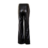 Autumn PU Lace-up High-waisted Slit Leather Pants SMJR-8021