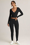 Autumn and Winter V-neck Sports Fitness Cardigan Belly bButton Top Tights Set HZXY-0843