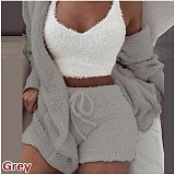 Winter Plush Homewear Casual 3-piece Set Pajamas Long sleeves Shorts Sportswear For Women XINH-303