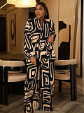 Elegant Commuter Stand-up Collar Printed Drawstring Waist Long-sleeved Two-piece Suit WNY-3716