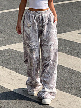 Camouflage Print Wide-leg Casual Elastic Waist Sportswear Trousers XS-1065