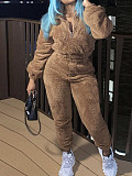 Solid Long-sleeved Autumn Winter Fashion Casual Plush Pants Set XINH-81108