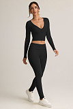 Autumn and Winter V-neck Sports Fitness Cardigan Belly bButton Top Tights Set HZXY-0843