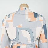Elegant Commuter Stand-up Collar Printed Drawstring Waist Long-sleeved Two-piece Suit WNY-3716
