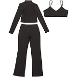 Fashion Hollow Hot Girl High Neck Long Sleeve Top Sexy Slim Fit Trousers Set  DLS-80437