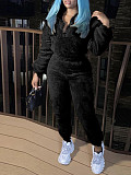 Solid Long-sleeved Autumn Winter Fashion Casual Plush Pants Set XINH-81108