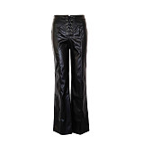Autumn PU Lace-up High-waisted Slit Leather Pants SMJR-8021