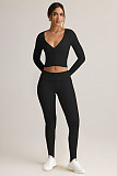 Autumn and Winter V-neck Sports Fitness Cardigan Belly bButton Top Tights Set HZXY-0843