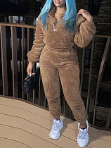 Solid Long-sleeved Autumn Winter Fashion Casual Plush Pants Set XINH-81108