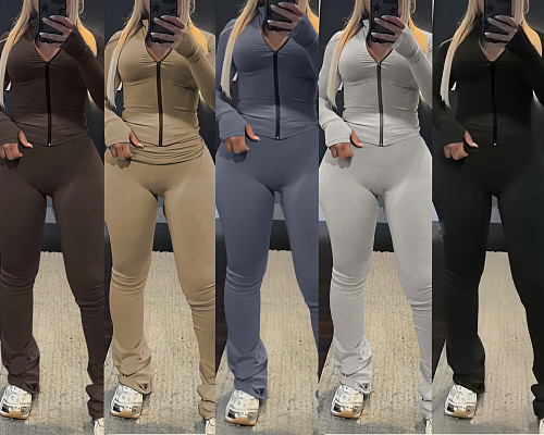 Fashionable Casual Cardigan Zipper Small Stand Collar Slim Suit LSD-2236