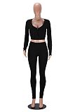 Autumn and Winter V-neck Sports Fitness Cardigan Belly bButton Top Tights Set HZXY-0843