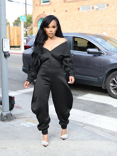 Sexy Slim Fit V-Neck Long Sleeve Flared Jumpsuit PMR-780
