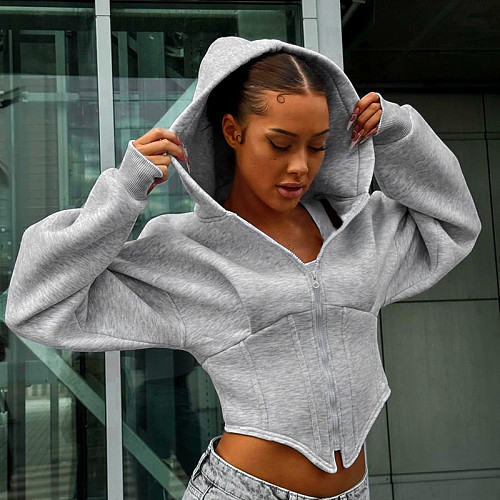Casual Long Sleeve Fleece Zipper Cardigan Hooded Sweatshirt Jacket DZHT-143