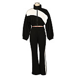 Casual Patchwork Suit Long-sleeved Zipper Jacket Two-piece Suit AIL-333