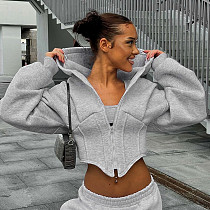 Casual Long Sleeve Fleece Zipper Cardigan Hooded Sweatshirt Jacket DZHT-143