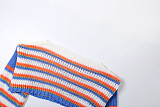 Striped Loose Pullover Puff Sleeve Knit Sweater DLS-79126
