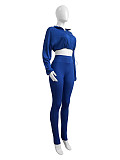 Women Long Sleeves Zipper Solid Color Crop Tops And Long Pants Leisure 2 Pieces Sets CH-24059