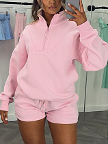 Casual Zipper Sweatshirt Shorts Two-piece Set LDG-9079