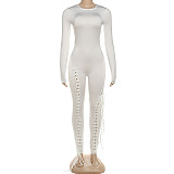 Fashionable and Sexy Long-sleeved Hollow Strap Tight Long Jumpsuit DLS-80633