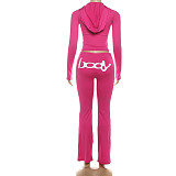 Fashion Hooded Letter Printed Zipper Slim Fit Sports Pants Set DLS-77547