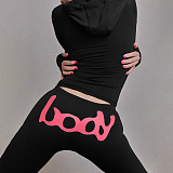 Fashion Hooded Letter Printed Zipper Slim Fit Sports Pants Set DLS-77547