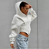 Casual Long Sleeve Fleece Zipper Cardigan Hooded Sweatshirt Jacket DZHT-143