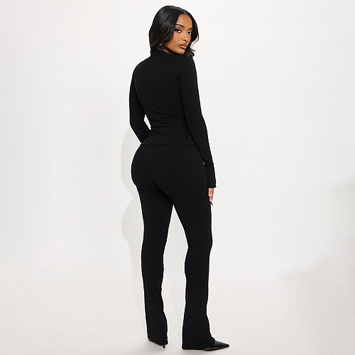 Sexy Tight Hollow Hook-button Top Zipper Trousers Two-piece Set DZHT-363