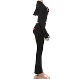 Fashion Hooded Letter Printed Zipper Slim Fit Sports Pants Set DLS-77547