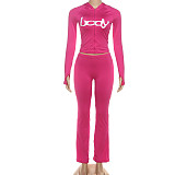 Fashion Hooded Letter Printed Zipper Slim Fit Sports Pants Set DLS-77547