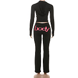 Fashion Hooded Letter Printed Zipper Slim Fit Sports Pants Set DLS-77547