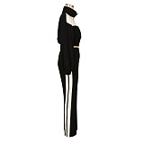 Casual Patchwork Suit Long-sleeved Zipper Jacket Two-piece Suit AIL-333
