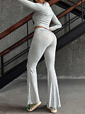 Casual Stretch Sports Solid Color Versatile Long-sleeved Trousers Suit XS-1063