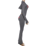 Fashion Hooded Letter Printed Zipper Slim Fit Sports Pants Set DLS-77547