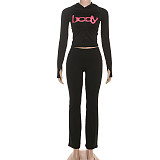 Fashion Hooded Letter Printed Zipper Slim Fit Sports Pants Set DLS-77547