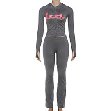 Fashion Hooded Letter Printed Zipper Slim Fit Sports Pants Set DLS-77547