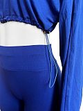 Women Long Sleeves Zipper Solid Color Crop Tops And Long Pants Leisure 2 Pieces Sets CH-24059