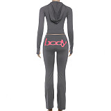 Fashion Hooded Letter Printed Zipper Slim Fit Sports Pants Set DLS-77547