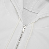 Fashionable Casual Hooded Zipper Seatshirt Fold-over Shorts Two-piece Set DZHT-373