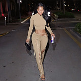 New Sexy Hollow Long Sleeve Top with Strappy Tights Two-Piece Set DLS-80632
