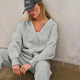 New Solid Color Button Cardigan Jacket High Waist Loose Trousers Lazy Style Suit SXE-78942